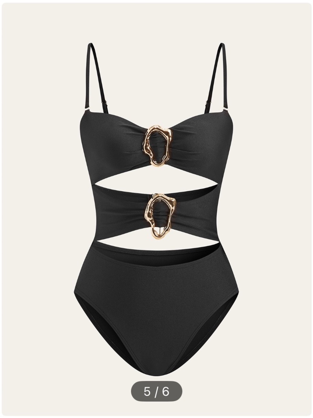 BNWT Black One-Piece Cutout Swimsuit with Gold Buckle Accents by Commense
